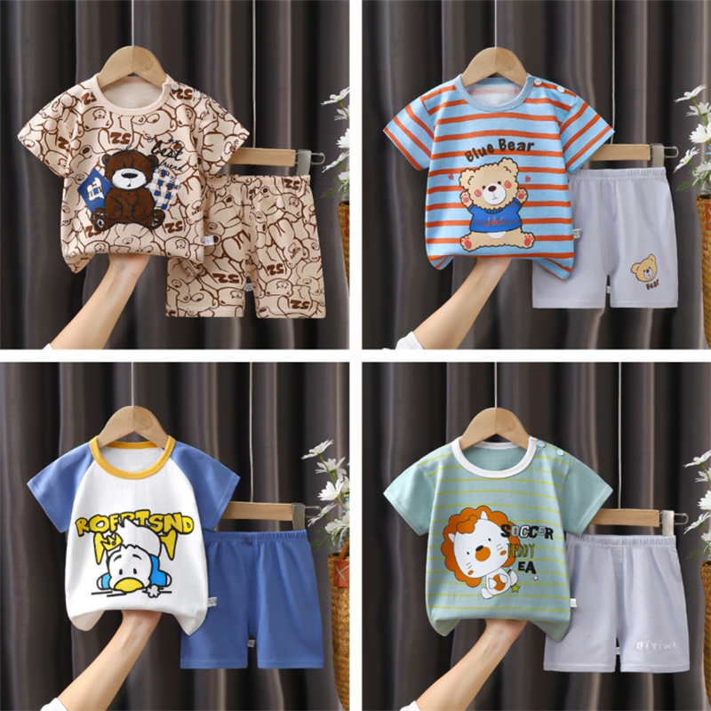 Toddler Kids Baby Boys Girls Clothing Sets 100% Cotton T-shirt Top and Short Pants Cartoon Print Clothes Outfits Suit Birthday Gifts For 0-7 Years