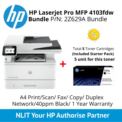 HP LaserJet Pro MFP 4103fdw Printer Bundle Package + Total 5 Toner
