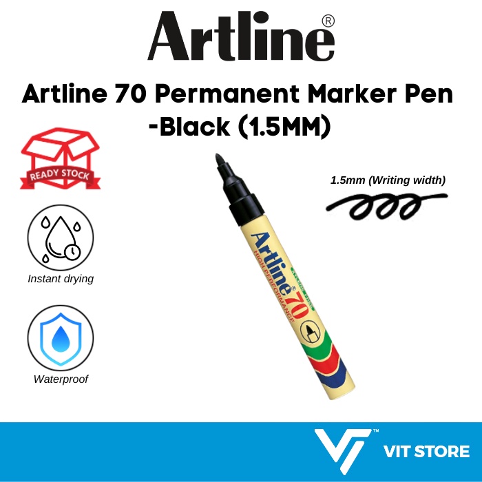 Artline 70 Permanent Marker Pen 1.5mm / Pen Penanda Kekal (Black) Instant drying/ Waterproof