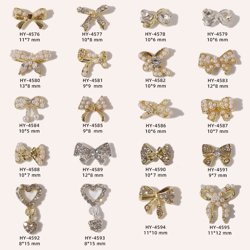 Nail enhancement butterfly jewelry New online popular pearl bow metal nail decoration accessories