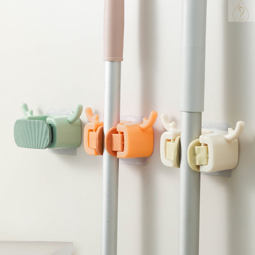 Adhesive Mop and Broom Holder Punch Free Broom Holder with Hooks for