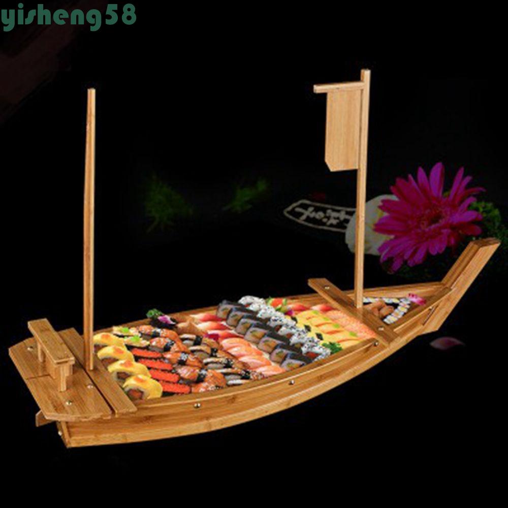 YISHENG Sushi Boat Bamboo Handmade Japanese Cuisine Food Serving Dish Snack Tray Restaurant Home Seafood Tool