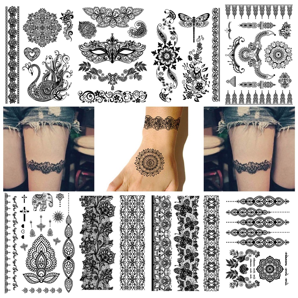 Black Lace Henna Temporary Tattoo Sticker Bridal Wedding Party Festival Makeup Body Art