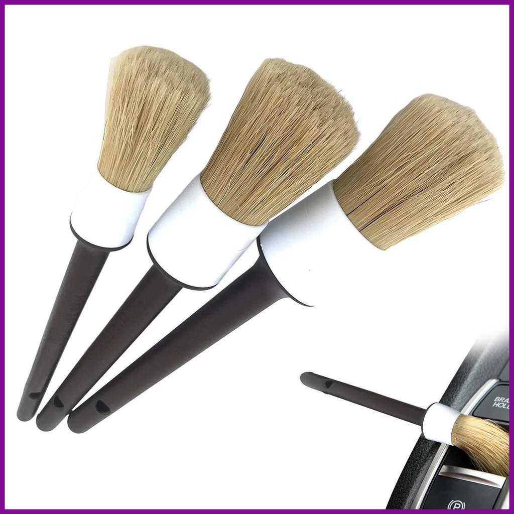 Car Cleaning Brush Interior 3pcs Ultra Soft Boars Bristles Car Detail