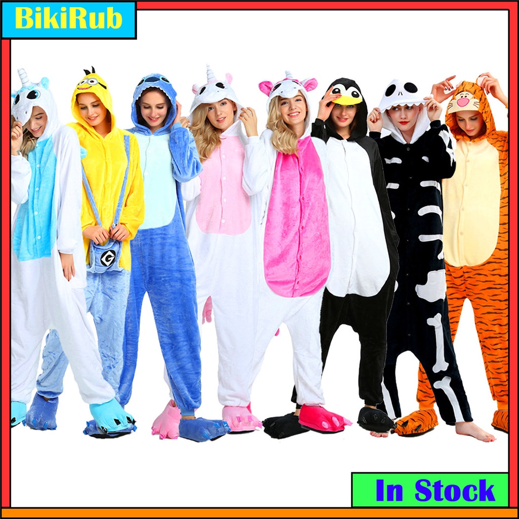 Kigurumi Unicorn Stitch Pikachu Skeleton Minion Cartoon Flannel Pajamas Women Men Sleepwear Onesies Jumpsuits Animal Cosplay Costumes