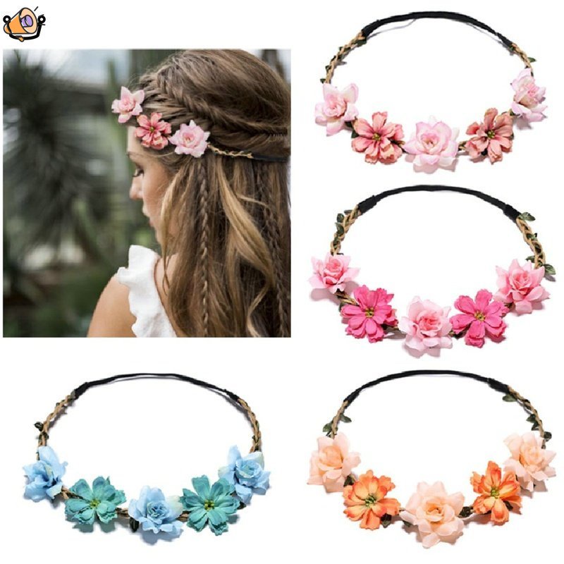 Women Wedding Floral Headband Charm Flower Tiara Party Brid Garland Princess Wreath Girls Crown Headdress Christmas New Year Hair Accessories YIDEA YUE