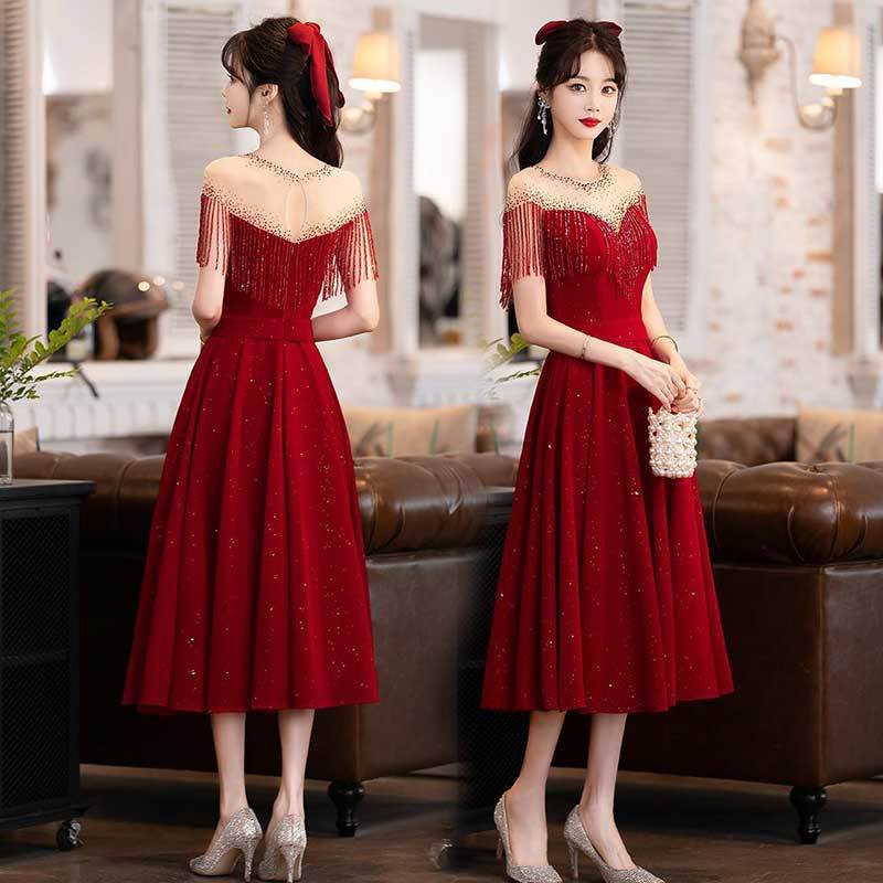 Customise Bride Red Toast Dress Engagement Banquet Petite Evening Dress ...