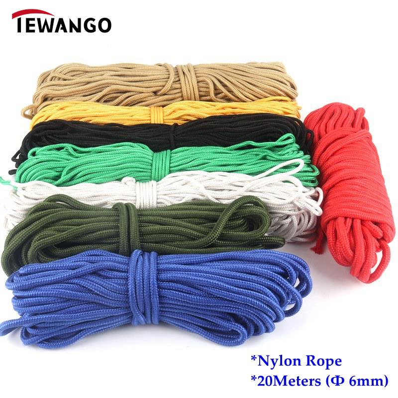 20meters Φ6mm Strong Colorful Nylon Braided Rope Outdoor Rescue Rope Mountaineering Safety Rope Sunshade Nets Fixing String Tent Rope