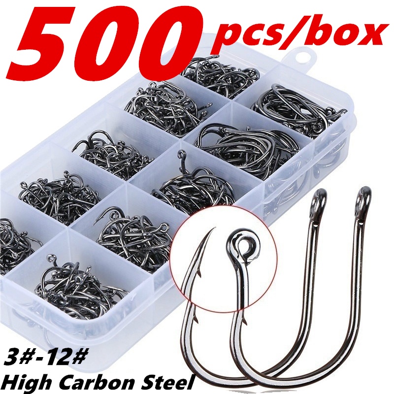 500 Pieces Set Strong Carbon Steel No. 3-12 Fishing Hooks  Single Circle Fishing Hook Fly Fishing Jip Barbed Carp Hooks Sea Tackle Accessories