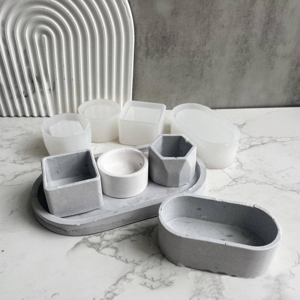 Cement Plaster Mini Flower Pot Mould Concrete Wax Box Candle Tray Mould DIY Oval Candle Jar Silicone Molds Home Decor Crafts