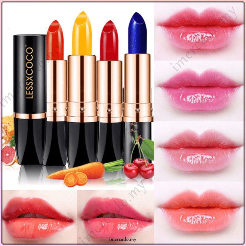 COD Lessxcoco Magic Color Changing Lipstick Carrot Cherry Plum Temperature Change Moisturzing Non Fading