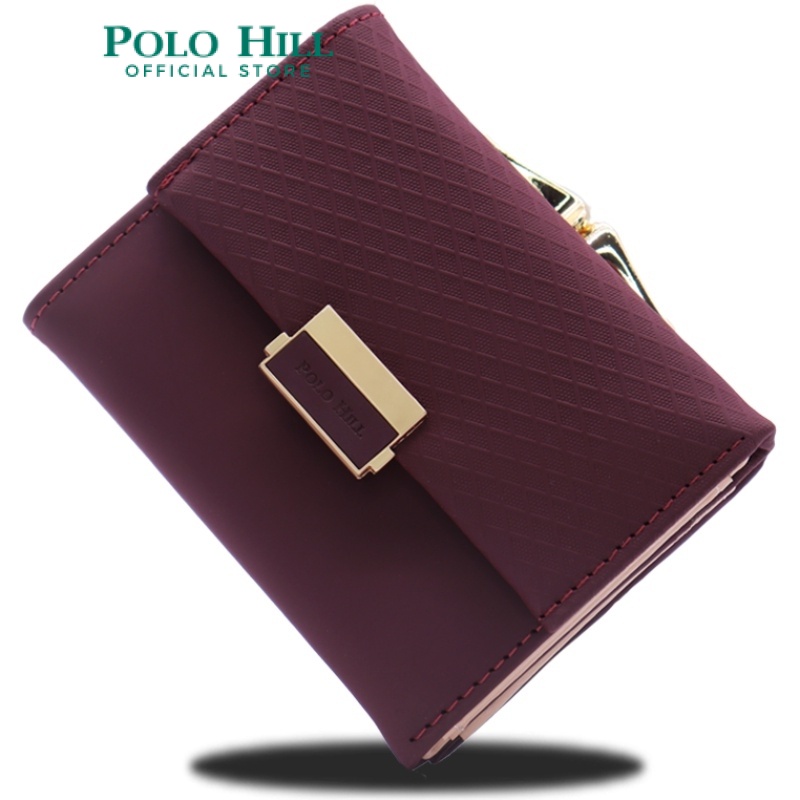 Polo Hill Ladies Tri-Fold with Kiss Lock Coin Pouch Purse PW116 – Black / Blue / Grey / Purple