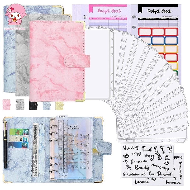 【JUALAN PANAS】Penutup Marmar A6 Binder dengan Sampul Wang Poket Zip Sudut Perlindungan untuk Buku Penyimpanan Wang Belanjawan