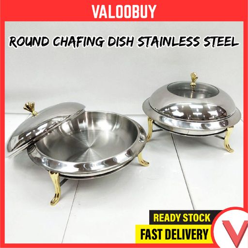 18cm/24cm/28cm Round Chafing Dish Stainless Steel With Gold Leg Mini Buffet Katering Jamuan Food Warmer Set