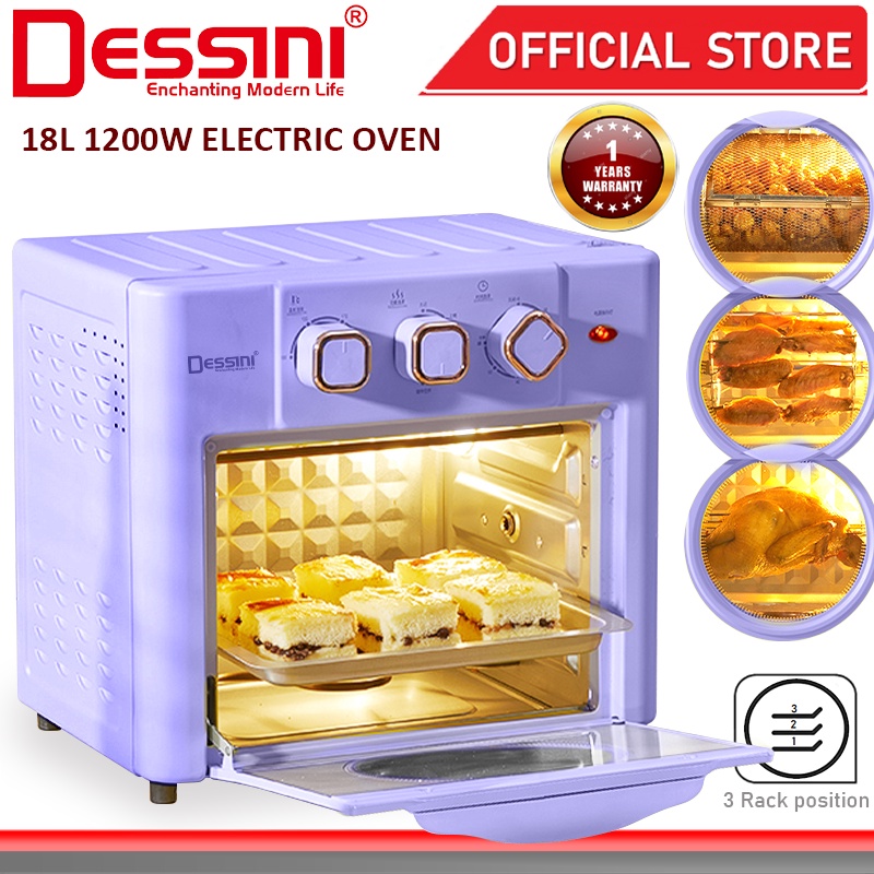 DESSINI ITALY 18L Electric Rotisserie Oven Convection Hot Air Fryer Toaster Timer Oil Free Roaster Machine / Ketuhar