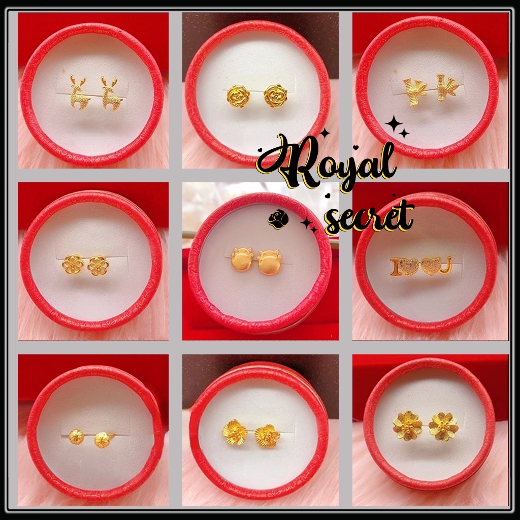 Royal Jewelry Fashion Accessories Gold Plated Earrings Anting Perempuan Women's Jewelry Subang 916 Emas Bangkok