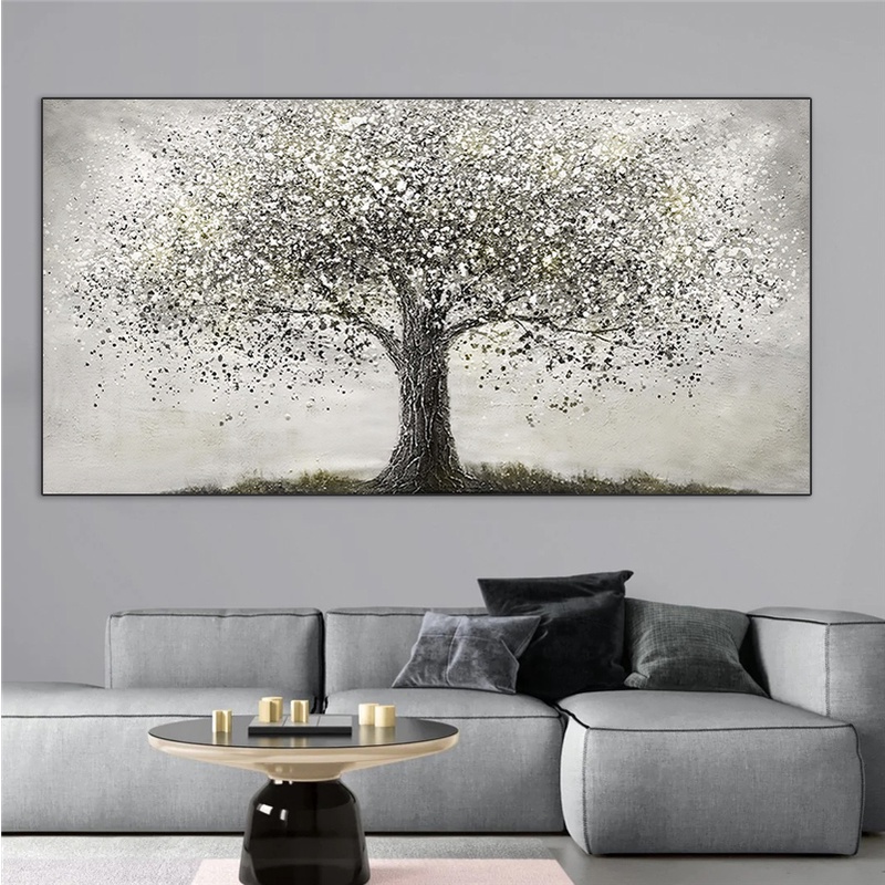 Grey Printed Money Tree Oil Painting Modern Luxury Home Decor Abstract Wall Art Pictures Quadri Posters and Prints No frame