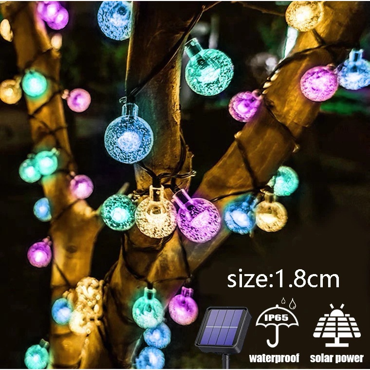 Lampu Hiasan Solar Crystal Ball Light Battery Crystal Bubble Ball Led String Lights Waterproof Fairy Light Indoor Outdoor Garden Wedding Party Decoration Light Hanging Lamp Christmas Light Ramadan LED Lantern Light Eid Mubarak