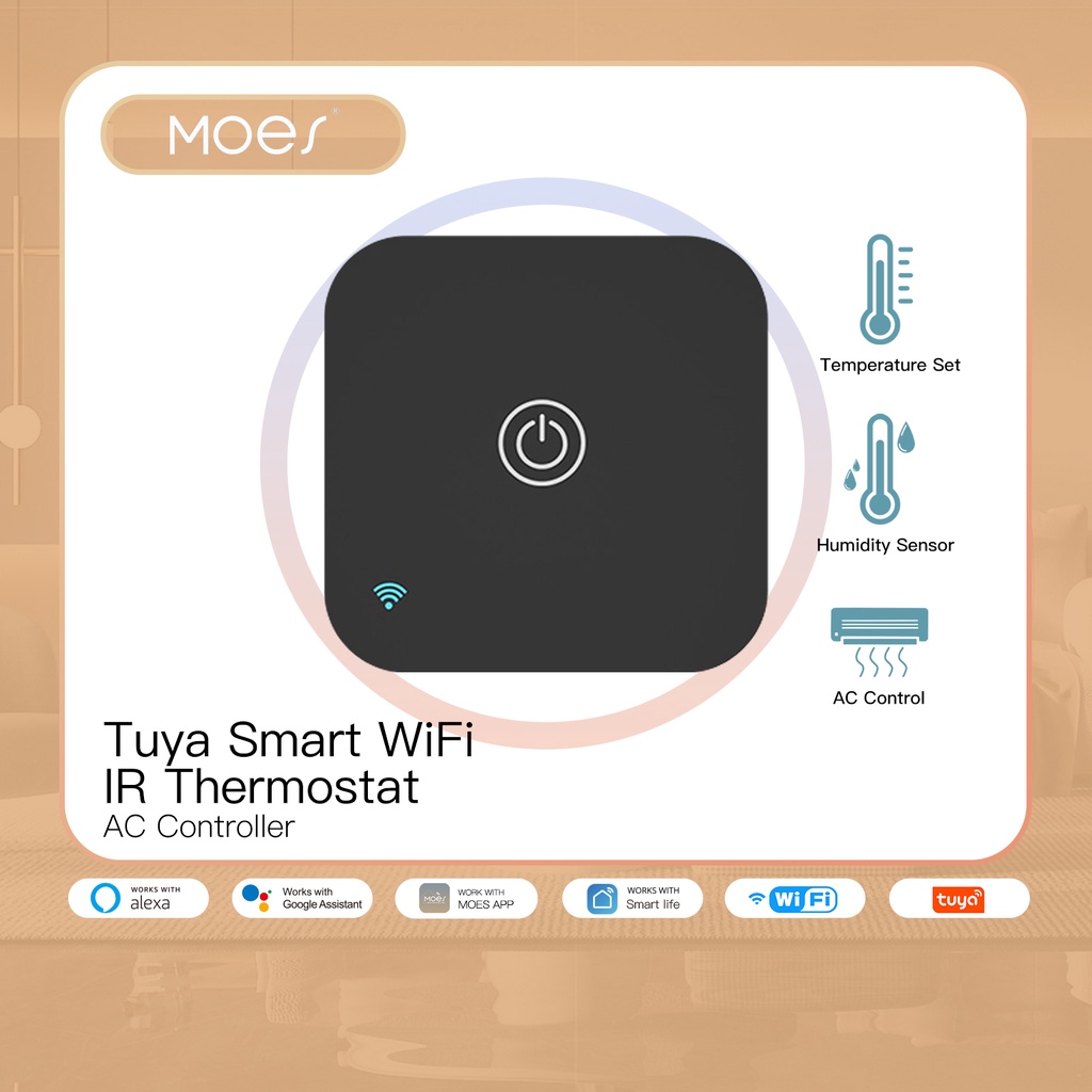 MOES Tuya WiFi IR Thermostat AC Controller Remote Control Temperature and Humidity Sensor Smart Life Voice Control Alexa Google