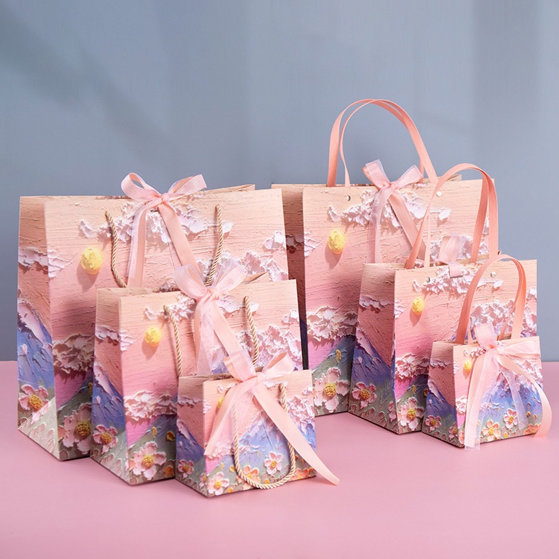 3D Creative Oil Painting Paper Bags Packaging Send Gifts for Mother's
