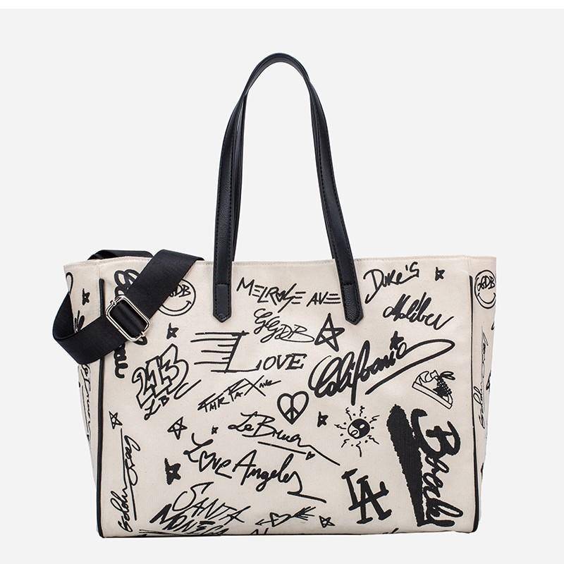 ZARA handbag women 2023 new tote bag graffiti canvas bag big bag ...