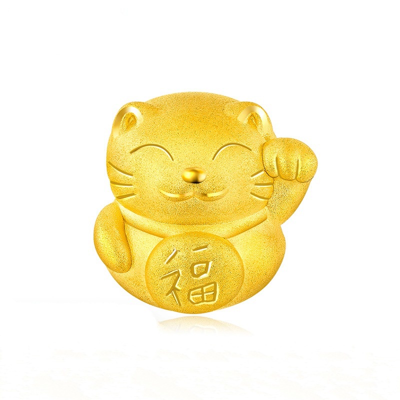 ROVSKI Fashion Korean Ready Stock Jewelry Myanmar Placer Gold Zhaocai Nafu Luck Fortune Cat Plated Gold Color Transport Beads 3D Hard Gold Craft Bracelet DIY Road Pass