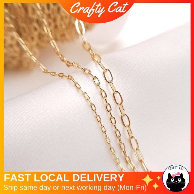 CRAFTYCAT, 14K Gold Chain 50cm, Paperclip Cable Tarnish Resistance DIY