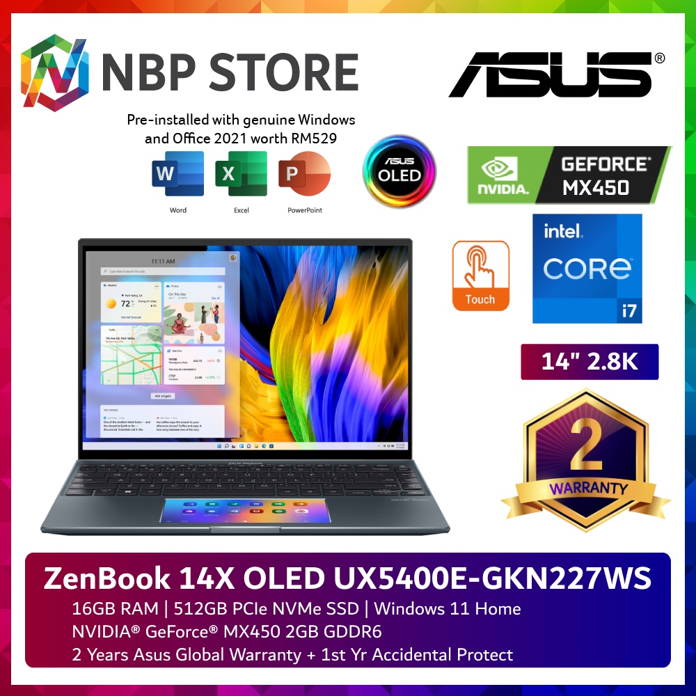 Asus ZenBook 14X OLED UX5400E-GKN227WS 14'' 2.8K Touch LaptopI7-1165G7 ...