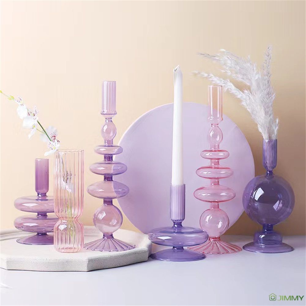 Floriddle Creative Glass Candlestick Vase Fashion Glass Candle Holder Retro Wedding Candlestick Stand Party Vase Nordic Stylish For Home Decoration