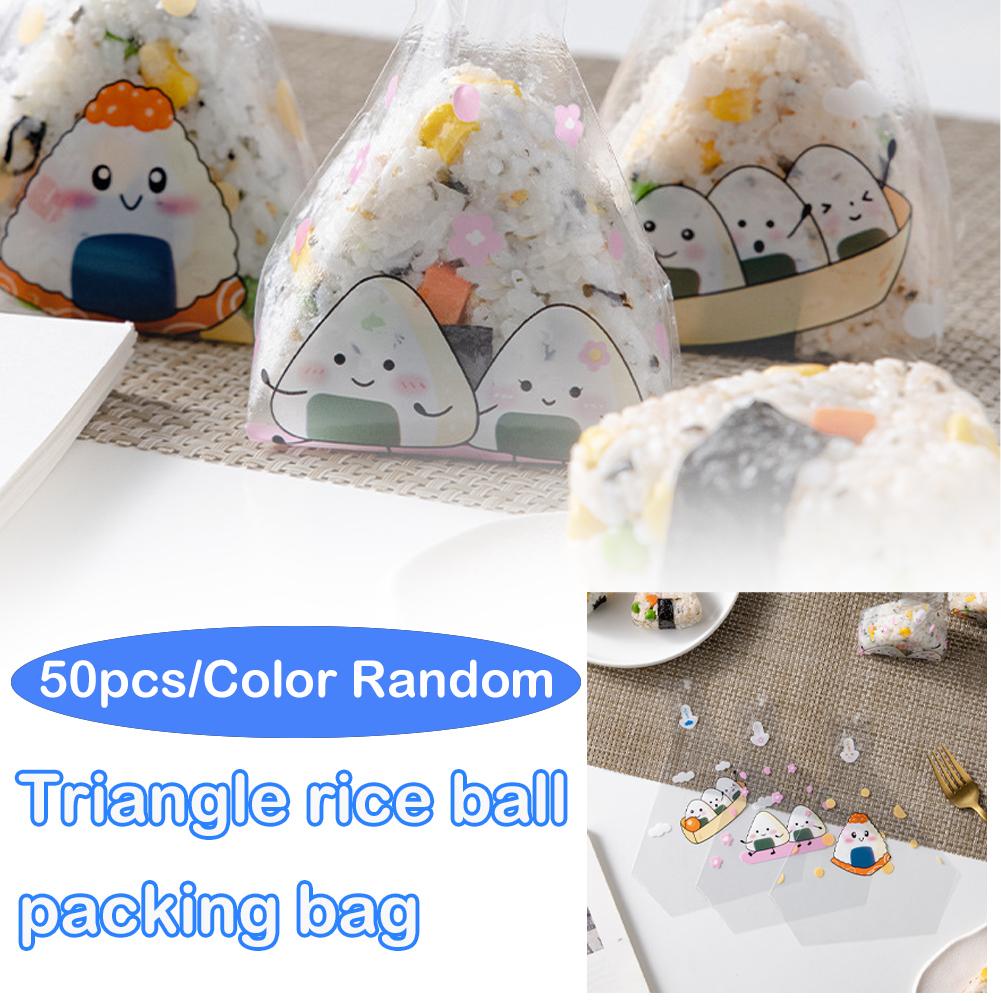 50pcs Cute Cartoon Triangle Rice And Vegetable Roll Packaging Bag, Commercial Disposable Seaweed Sushi Packaging Bag, Pp Rice And Vegetable Roll Mold