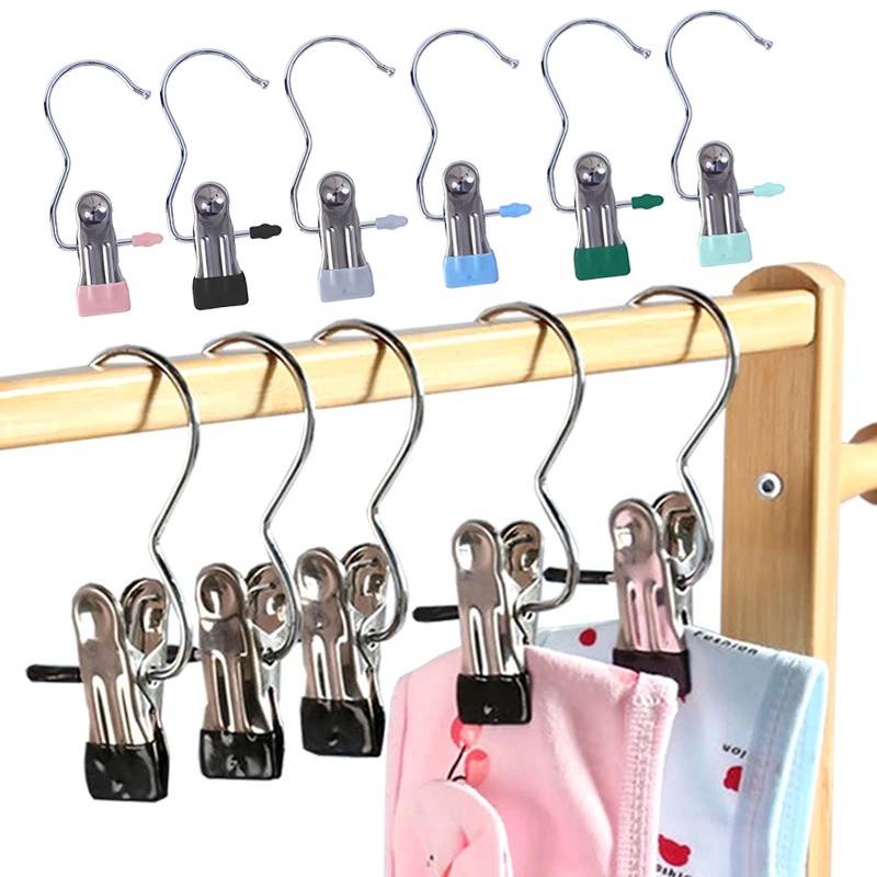 Closet Organizer Accessories Sealer Snack Sealing Food Storage Clip Multi-function Stainless Steel Space Saving Anti-slip Clip with Hook Non-Slip Clothes Hangers