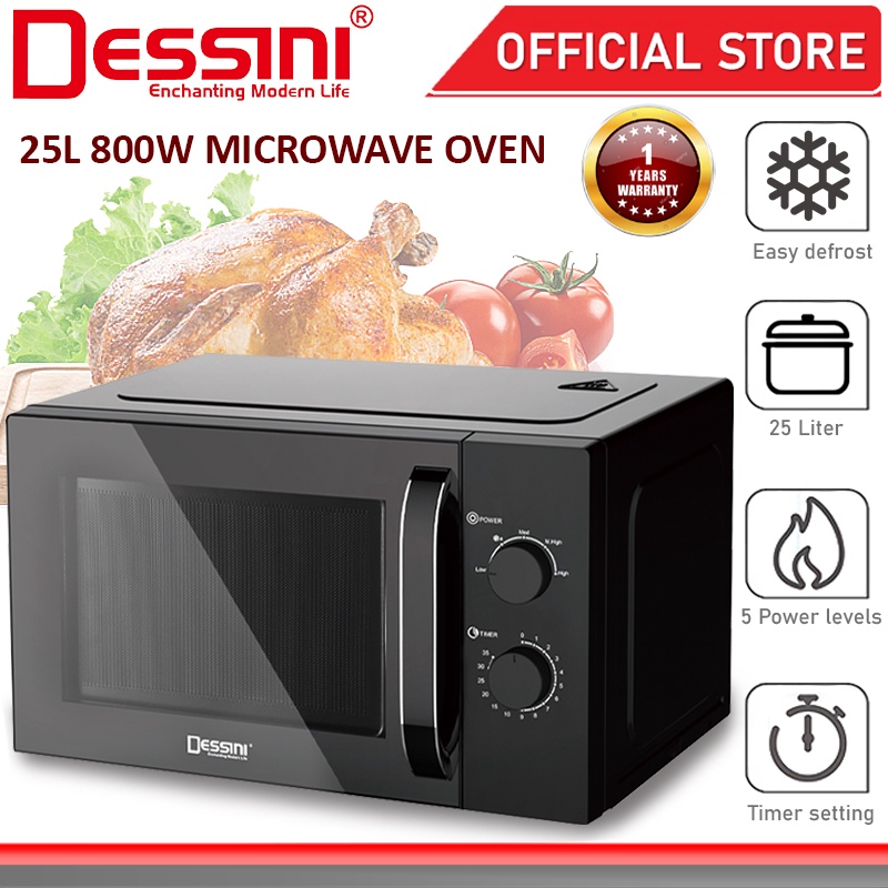 DESSINI ITALY 25L Countertop Microwave Oven 5 Power Level Timer Defrost Reheat Toaster Roaster Ketuhar Gelombang Mikro