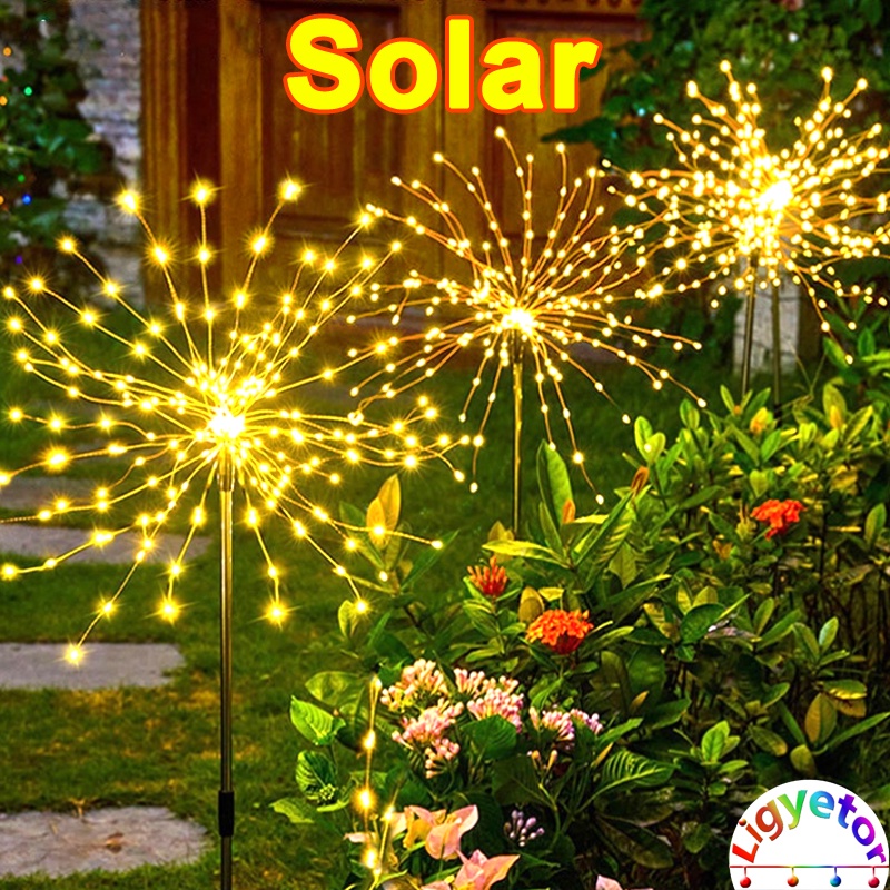 Ligyetor Solar Fireworks Light LED Solar Sensor Firework Light Garden Waterproof Lighting Lampu Raya Bunga Kelip
