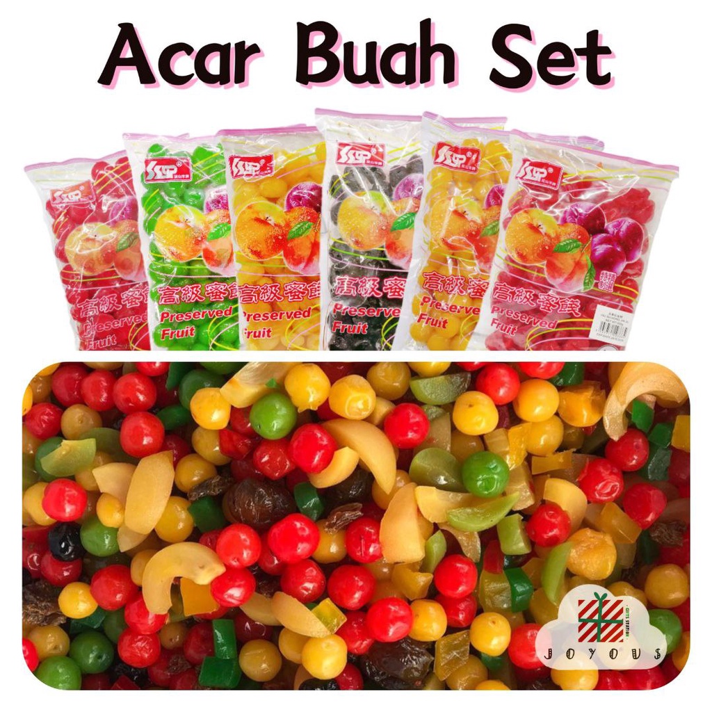 500g Acar Buah Set / Ceri Merah / Kuning / Hijau / Jeruk Asam / Pu Tao Li / Limau Manis