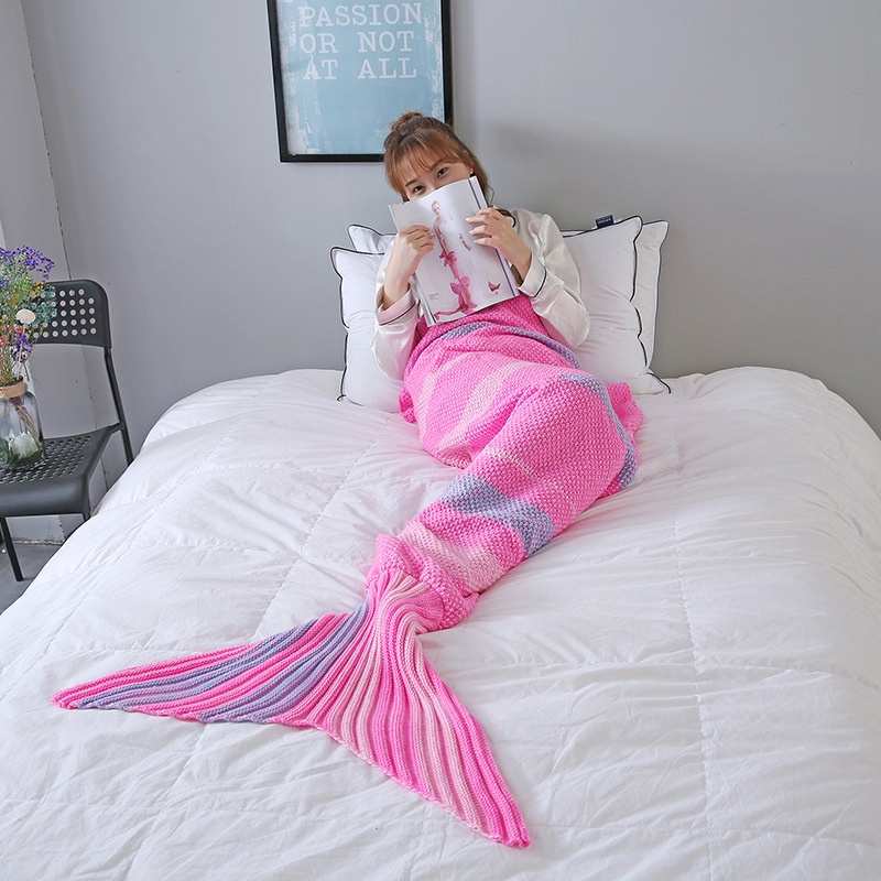 Crochet Mermaid Tail Blanket for Kid Adult Super Soft Knitted Children Mermaid Blankets For Sofa Bed Girl Women Warm Blanket