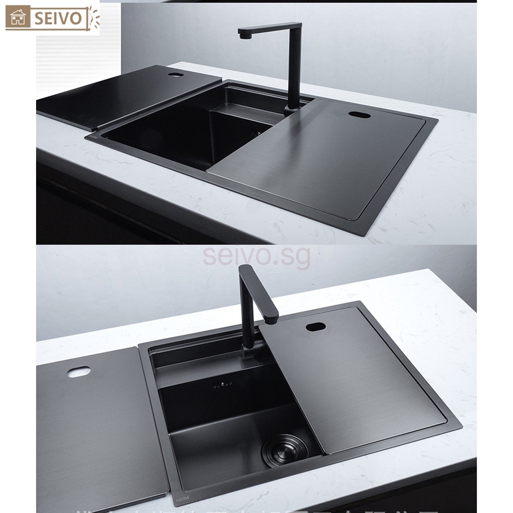Nano Black Bar Sink Hidden Kitchen Sink 304 Stainless Steel Single