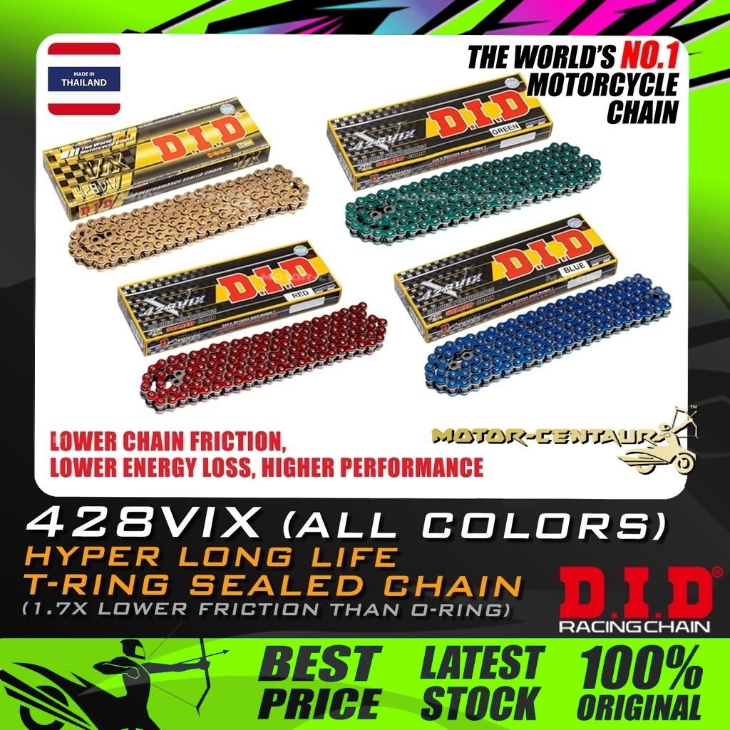RANTAI DID T-RING SEALED CHAIN 428 VIX 114L,122L,124L,132L RS150R,RAIDER,RS-X,LC135,Y15/Y16ZR,VF3i(BETTER THAN O-RING)