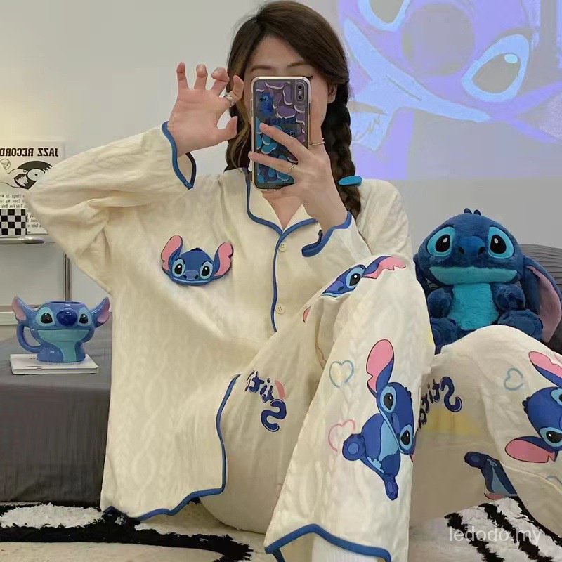 High quality Ready stock mcjoden balqis women long sleeve INS Style Net Red New Summer Women's Pajamas Summer Button cotton Long Sleeve Trousers Thin Loose Comfortable Cardigan Sweet Cartoon Cute Loungewear Two-Piece Set女人长袖长裤睡衣