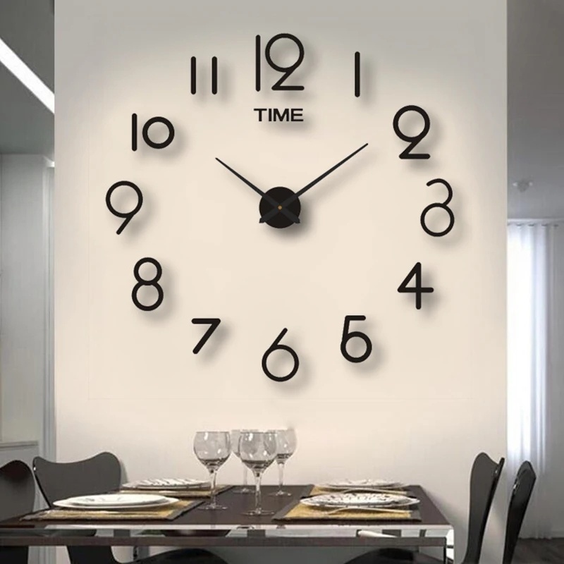 3D Creative DIY Wall Clock Acrylic Mirror Wall Clock Stickers Fashion Modern Design Mute Quartz Needle Hanging Watch Large Clocks for Home Office Wall Decoration