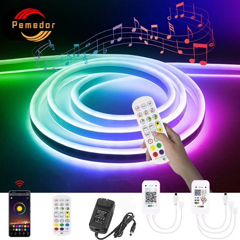 5 Meter w/ Plug Eye Protect LED Strip Light RGB 12V Bluetooth Control Flexible Neon Sign Waterproof Neon Light Tape Ribbon Back light Decoration Raya decoration Ramadan