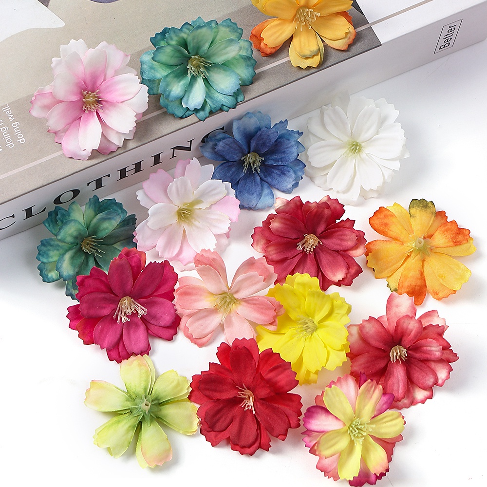 10PCs Daisy Artificial Flower Head 4.5CM Silk Flower Home Wedding Party Decoration DIY Bride Wreath Crafts Accessories Simulation Flower