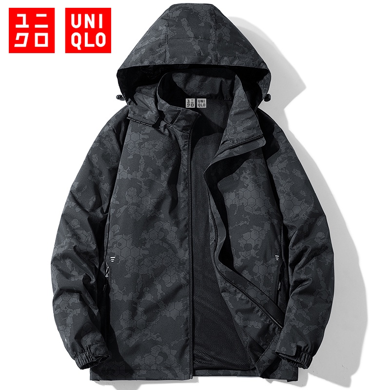 （M-5XL） UNIQLO Waterproof Jacket Unisex Camouflage Jacket Men's Outdoor Hooded Windbreaker Jackets Coats Women