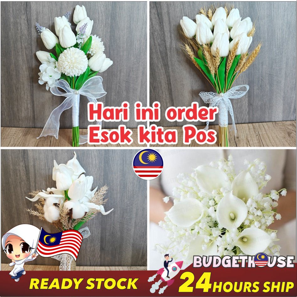 (KIPAS) Wedding Bouquet Satin Flower Bridal Wedding Hand Bouquet Bridesmaid Holding Artificial Flower(1)