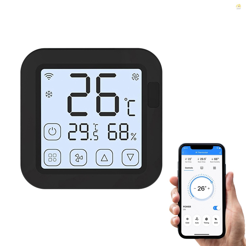 ZOM Tuya Smart Wifi IR Air Conditioner Controller Thermostat with LCD Display App Control Temperature Humidity Sensor Monitor Compatible with Alexa Google Home for Mini Split Porta