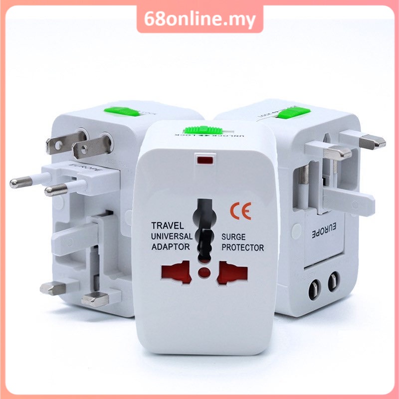 [Johor Seller] 2 USB Universal Travel Adapter Plug International Worldwide Travel Plug Socket CN/EU/UK China Converter