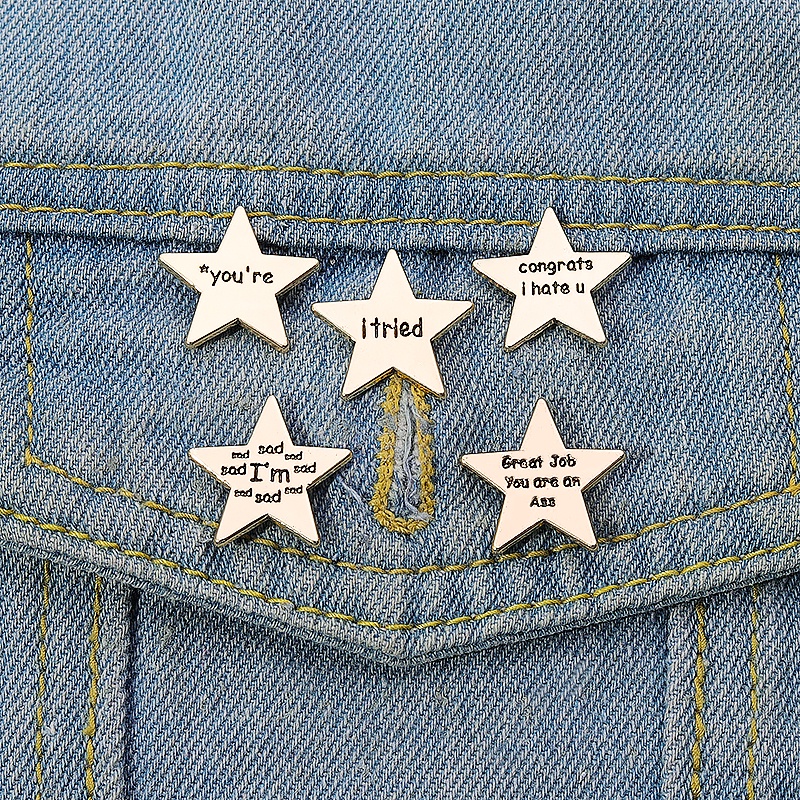 Personalized Star Pattern Printed Lapel Pin Golden Five-pointed Star Metal Brooch Clothes Backpack Hat Accessories Gift for Friends