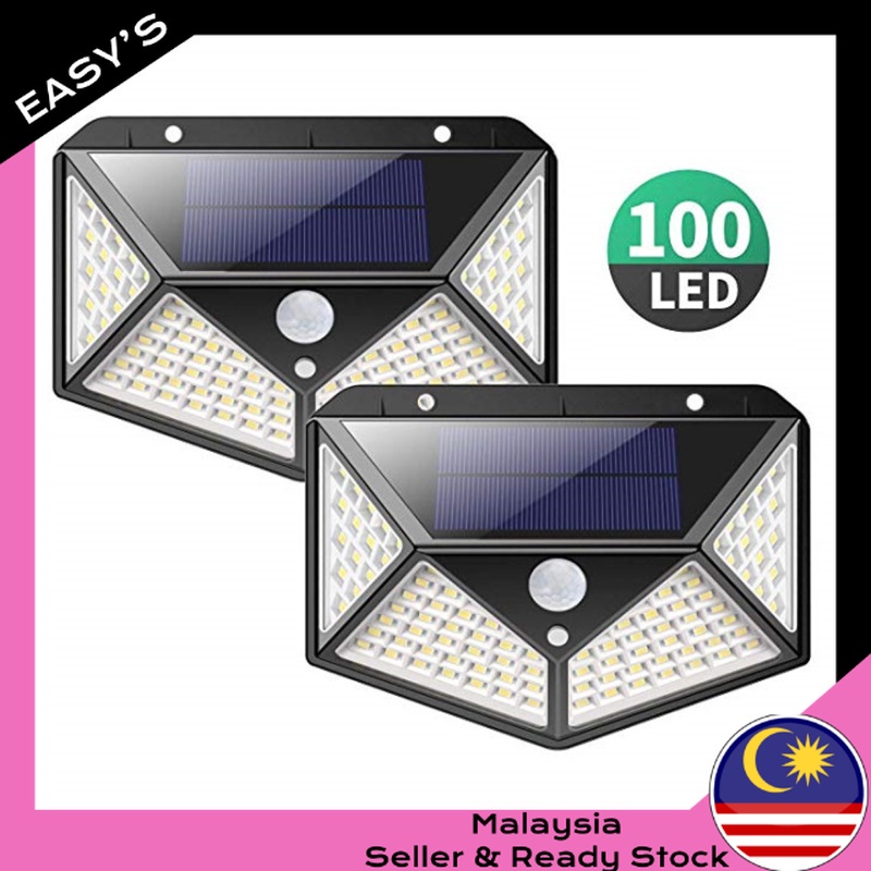 EASY'S 100 LED Pengesan Pergerakan Lampu Dinding Lampu Sensor Suria Caj Solar Sensor Wall Light Motion Detector Light
