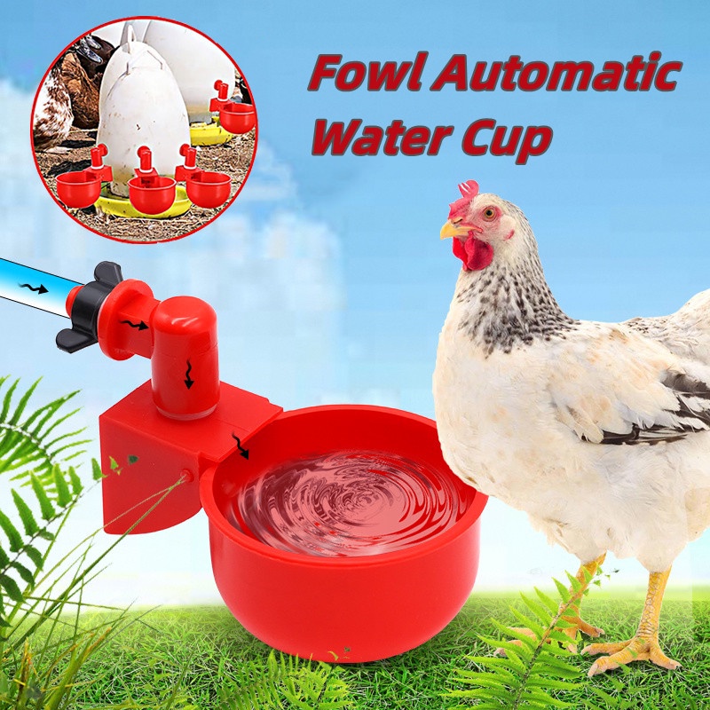 4PCS Automatic Poultry Drinker Bowl Poultry Waterer Chicken Bird Water Cup Bowl Kit Farm Coop Poultry Hanging Drinking Water Feeder Drinking Machine