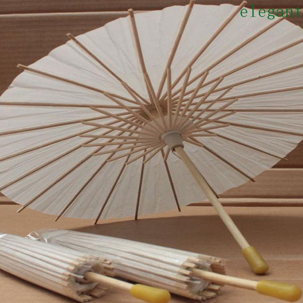 ELEGANT Paper Umbrella 1Pcs Traditional Vintage Long-handle DIY Anniversary for Baby Shower Decorative Photography Prop