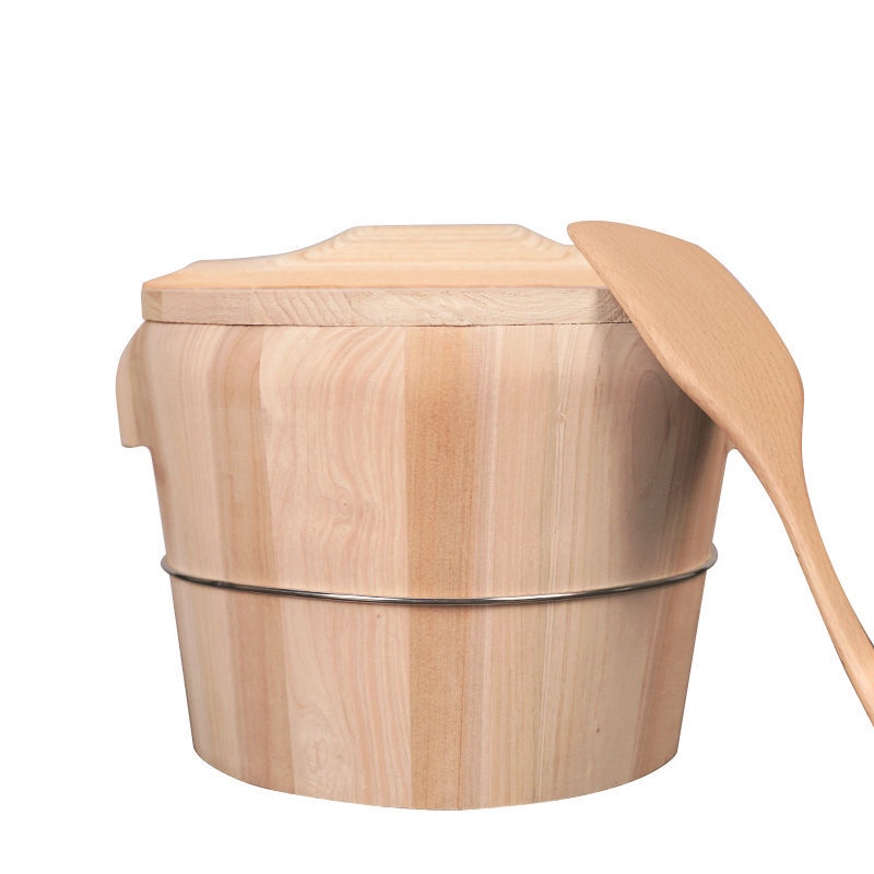 Get gifts/QMRice Barrell Steamer Bamboo Wooden Fir Kitchen Size Kitchenware Rice Cooking Dokaben Restaurant Rice Bucket